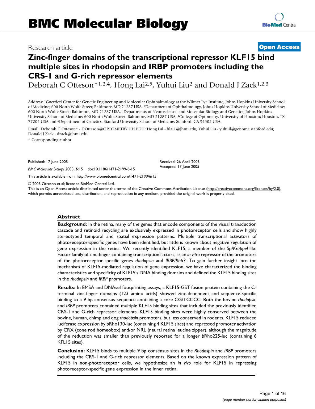 BMC Molecular Biology Biomed Central