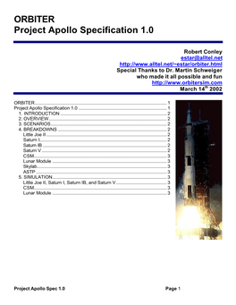 ORBITER Project Apollo Specification 1.0