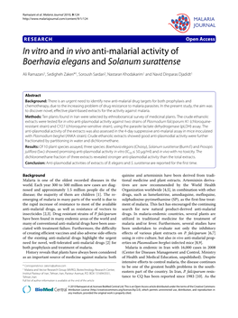 In Vitro and in Vivo Anti-Malarial Activity of Boerhavia Elegans And