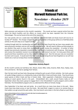 Friends of Morwell National Park Inc. Newsletter – October 2019