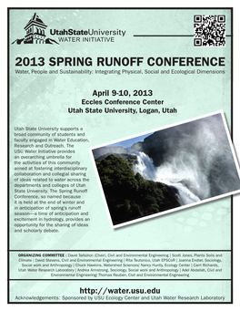 2013 SPRING RUNOFF CONFERENCE Water, People and Sustainability: Integrating Physical, Social and Ecological Dimensions