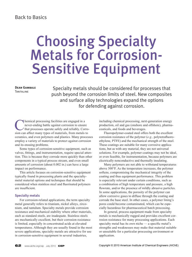 Choosing Specialty Metals for Corrosion-Sensitive Equipment
