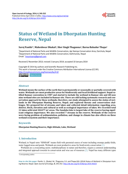 Status of Wetland in Dhorpatan Hunting Reserve, Nepal