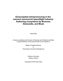 Emancipated Entrepreneuring in the Nascent Commercial Spaceflight Industry: Authoring Ecosystems by Branson, Diamandis, and Musk