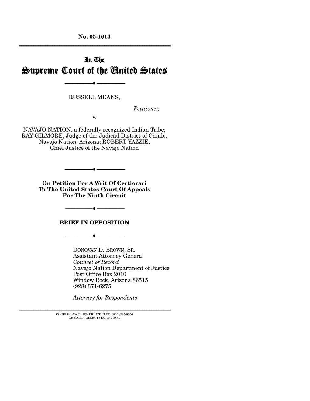 Russell Means V. Navajo Nation. on Petition for a Writ of Certiorari