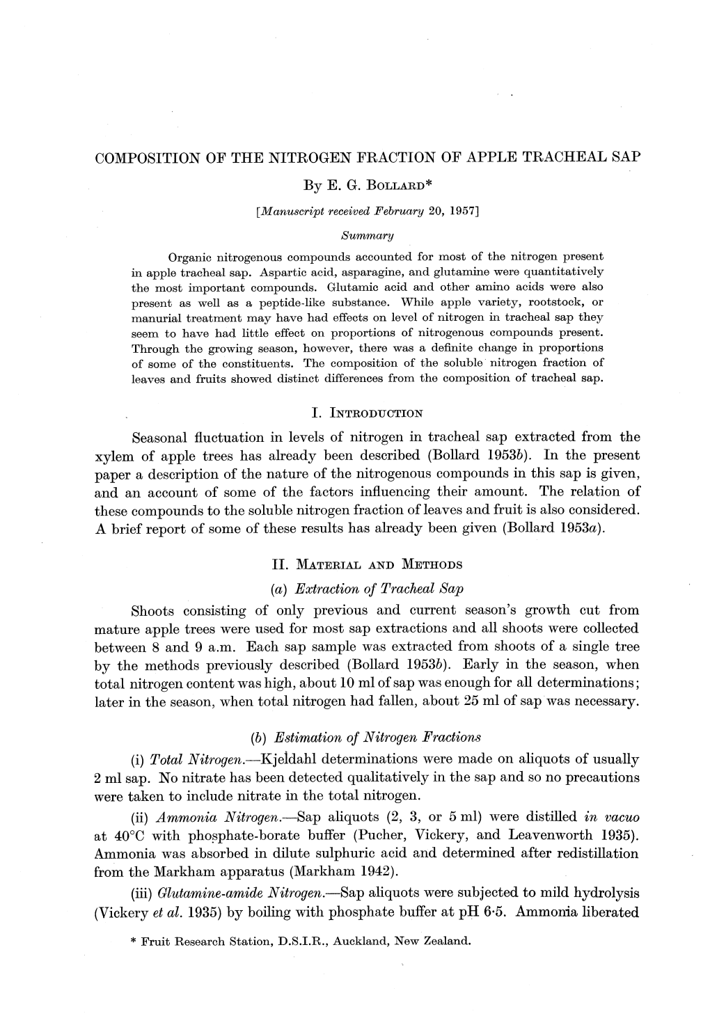 Composition of the Nitrogen Fraction of Apple Tracheal Sap