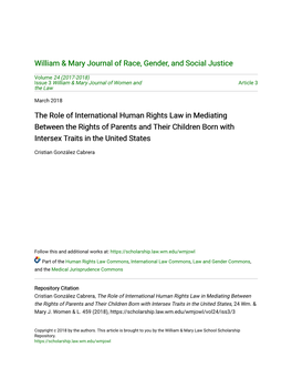 The Role of International Human Rights Law in Mediating Between the Rights of Parents and Their Children Born with Intersex Traits in the United States
