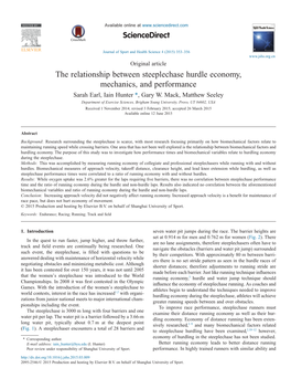 The Relationship Between Steeplechase Hurdle Economy, Mechanics, and Performance Sarah Earl, Iain Hunter *, Gary W