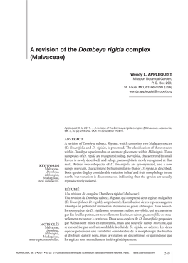 A Revision of the Dombeya Rigida Complex (Malvaceae)