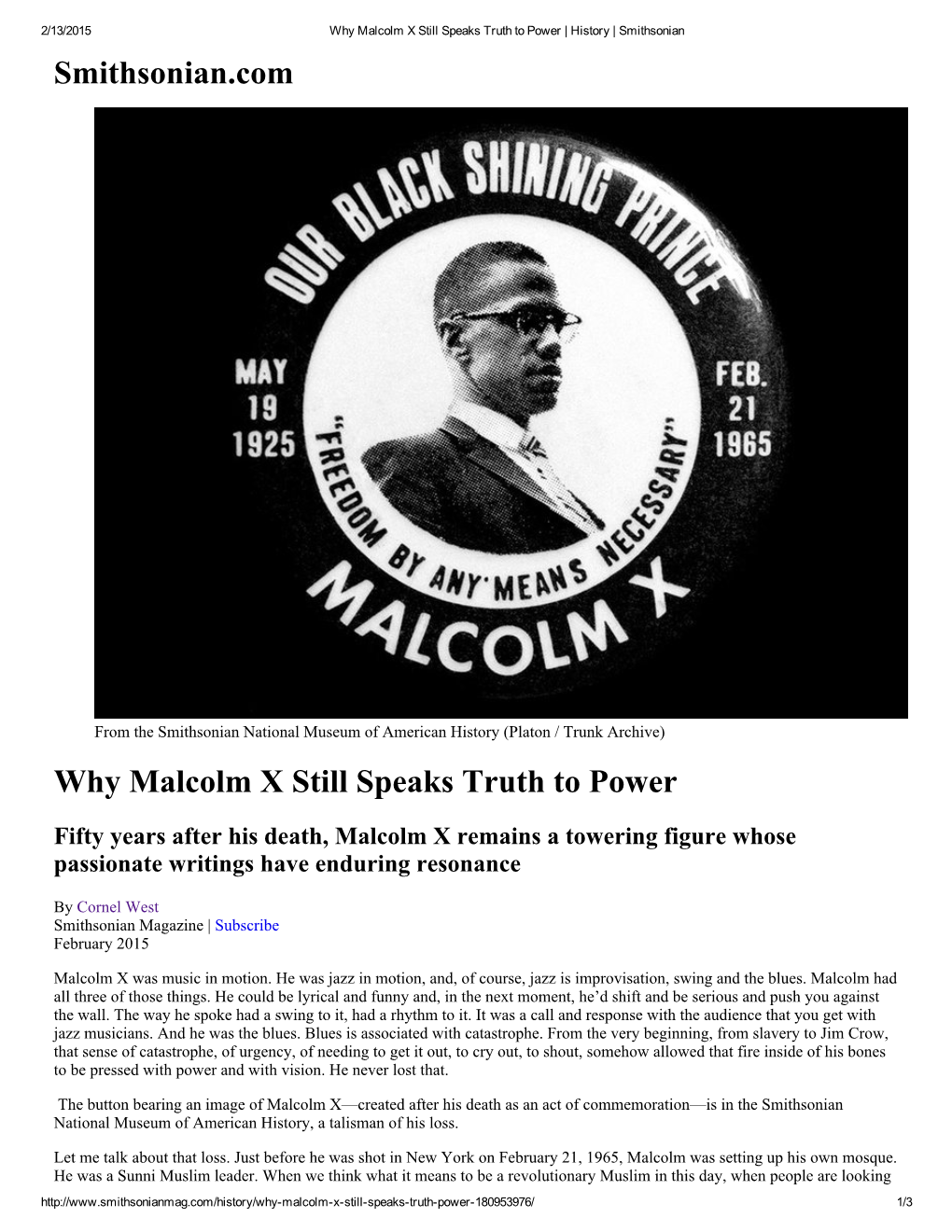 Smithsonian.Com Why Malcolm X Still Speaks Truth to Power