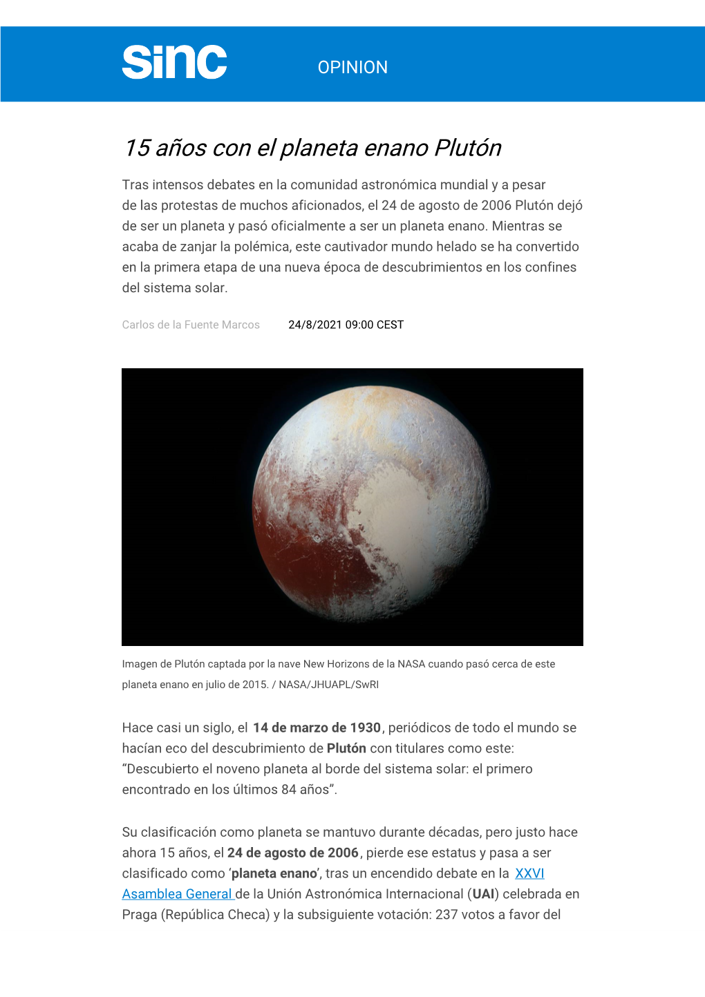 15 Años Con El Planeta Enano Plutón