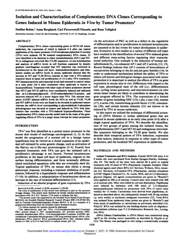 Isolation and Characterization of Complementary DNA Clones Corresponding to Genes Induced in Mouse Epidermis in Vivo by Tumor Promoters1