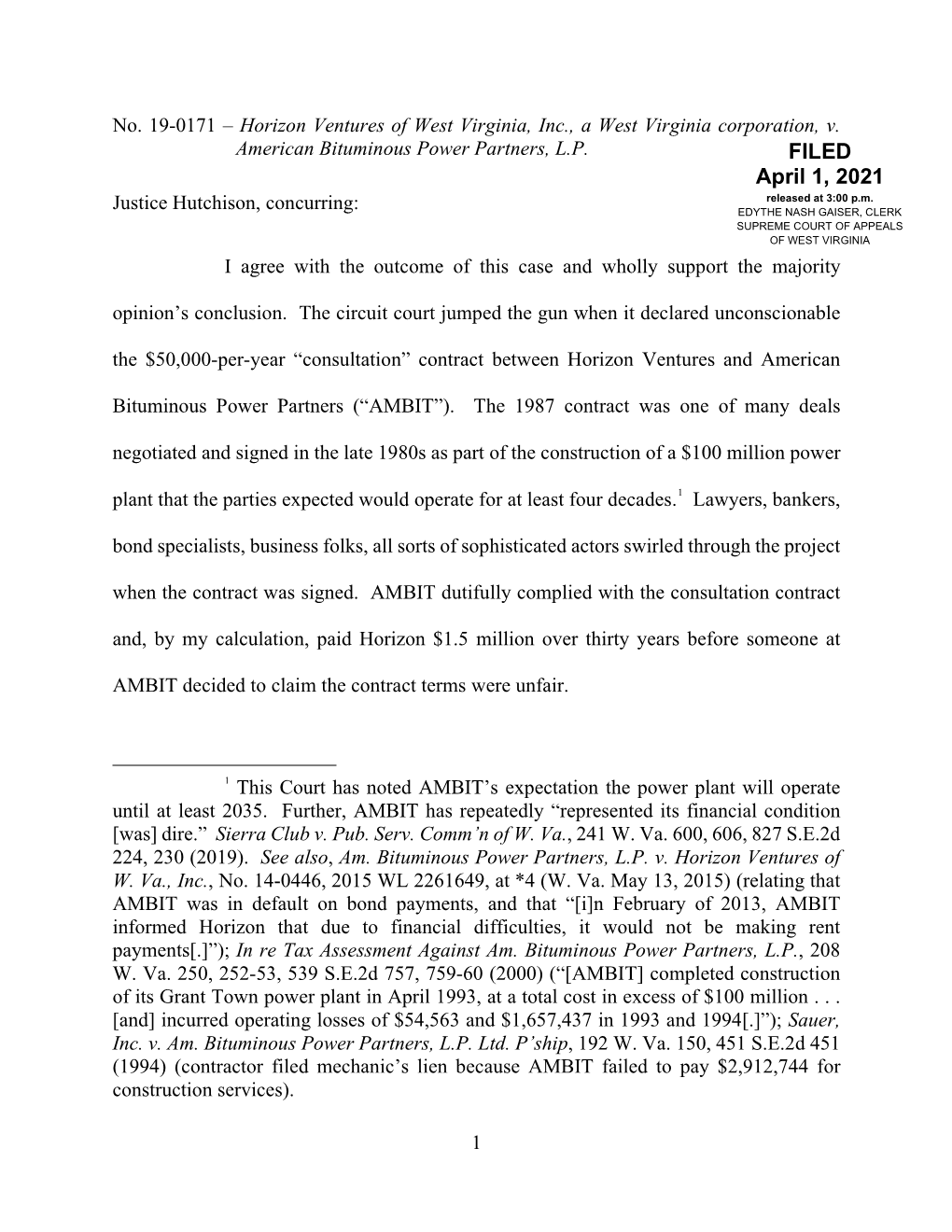 Concurring-J.Hutchison-Horizon Ventures of West Virginia, Inc. A