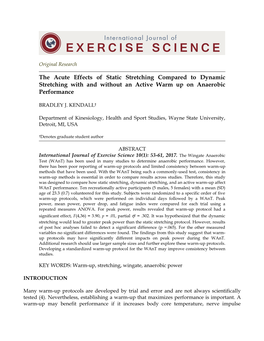 The Acute Effects of Static Stretching Compared to Dynamic Stretching with and Without an Active Warm up on Anaerobic Performance