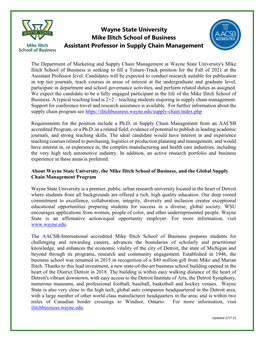 11. Assistant Professor in Supply Chain Management, Wayne State