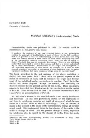 Marshall Mcluhan's Understanding Media