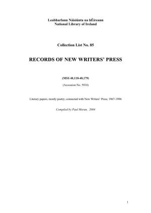 New Writers' Press List 85