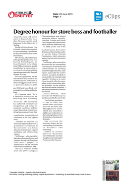 Degree Honour for Store Boss and Footballer
