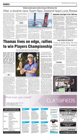 Thomas Lives on Edge, Rallies to Win Players Championship