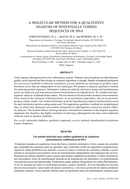 A Molecular Method for a Qualitative Analysis of Potentially Coding Sequences of Dna