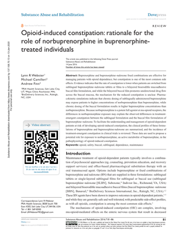 Opioid-Induced Constipation: Rationale for the Role of Norbuprenorphine in Buprenorphine- Treated Individuals