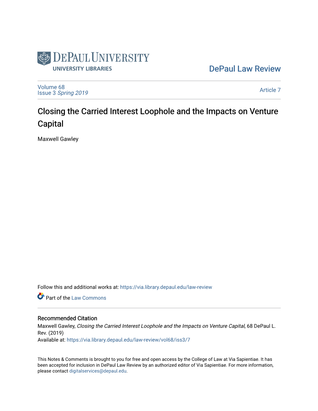 Closing the Carried Interest Loophole and the Impacts on Venture Capital