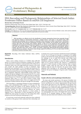 DNA Barcoding and Phylogenetic Relationships of Selected South