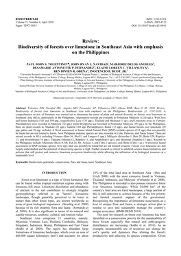 Review: Biodiversity of Forests Over Limestone in Southeast Asia with Emphasis on the Philippines