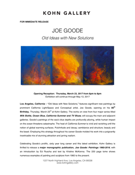 JOE GOODE Old Ideas with New Solutions