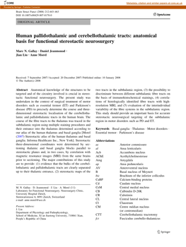 Human Pallidothalamic and Cerebellothalamic Tracts: Anatomical Basis for Functional Stereotactic Neurosurgery