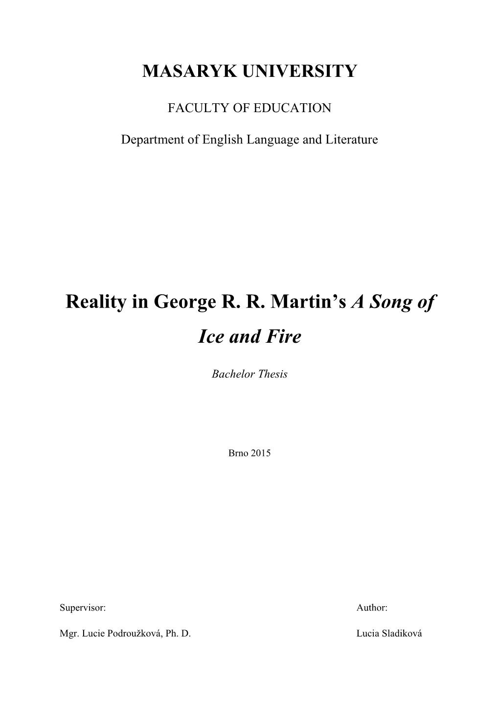 Reality in George R. R. Martin's a Song of Ice and Fire