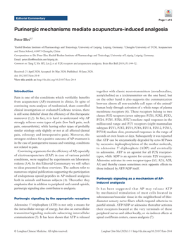 Purinergic Mechanisms Mediate Acupuncture-Induced Analgesia