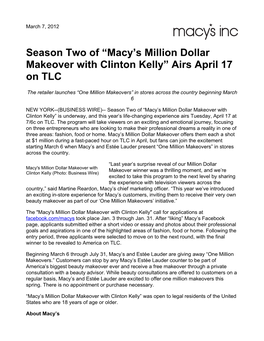 “Macy's Million Dollar Makeover with Clinton Kelly” Airs April 17 On