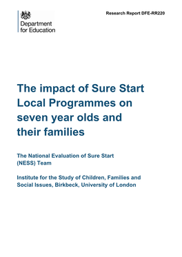 The Impact of Sure Start Local Programmes on Seven Year Olds and Their Families