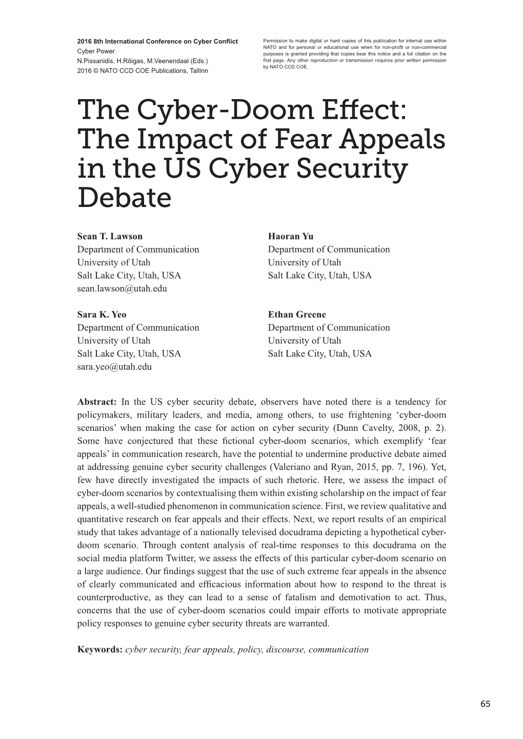 The Cyber-Doom Effect: the Impact of Fear Appeals in the US Cyber Security Debate