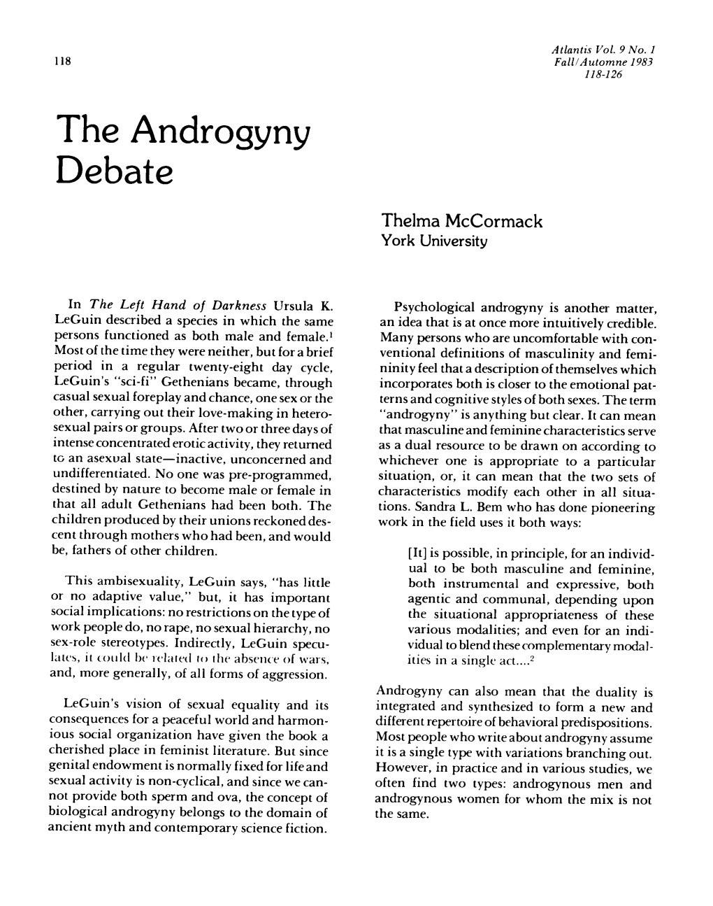 The Androgyny Debate