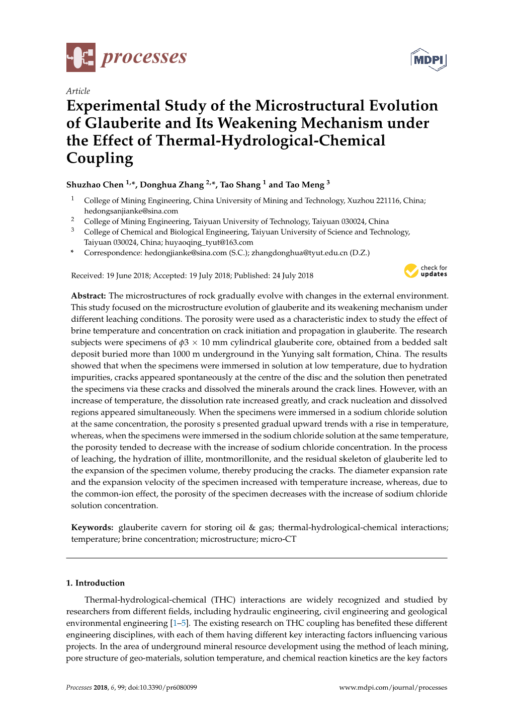 Experimental Study of the Microstructural Evolution of Glauberite and Its Weakening Mechanism Under the Effect of Thermal-Hydrological-Chemical Coupling