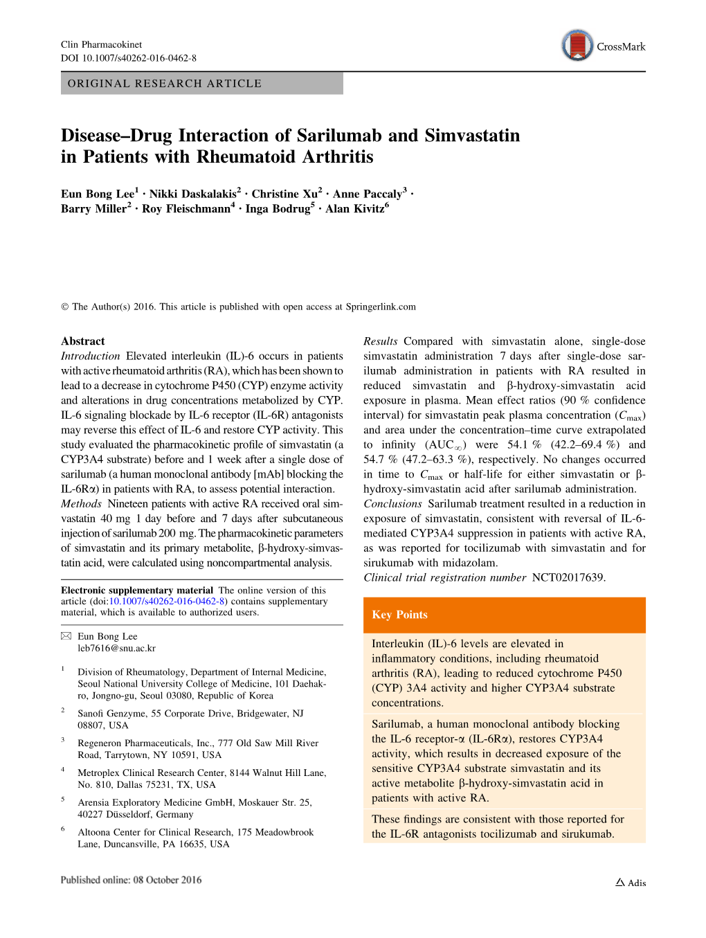 Disease–Drug Interaction of Sarilumab and Simvastatin in Patients with Rheumatoid Arthritis