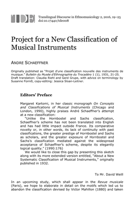 Project for a New Classification of Musical Instruments