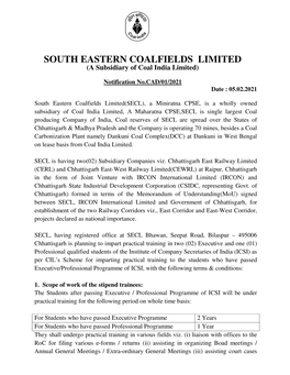 SOUTH EASTERN COALFIELDS LIMITED (A Subsidiary of Coal India Limited)