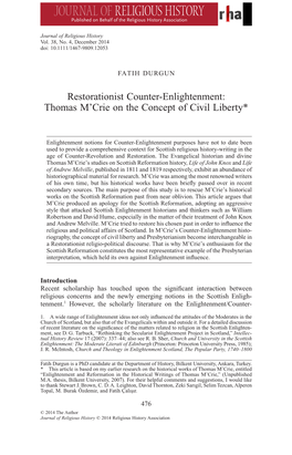 Restorationist Counterenlightenment: Thomas Mcrie on the Concept of Civil Liberty
