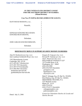 Defendants' Reply in Support of Motion to Dismiss