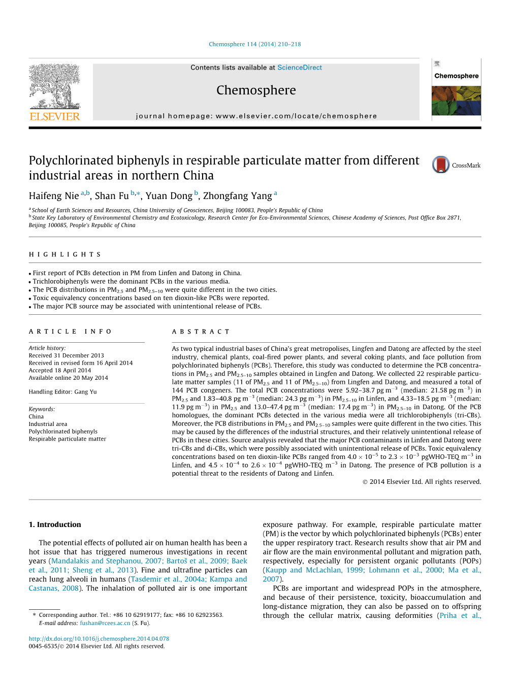 Polychlorinated Biphenyls in Respirable Particulate Matter From