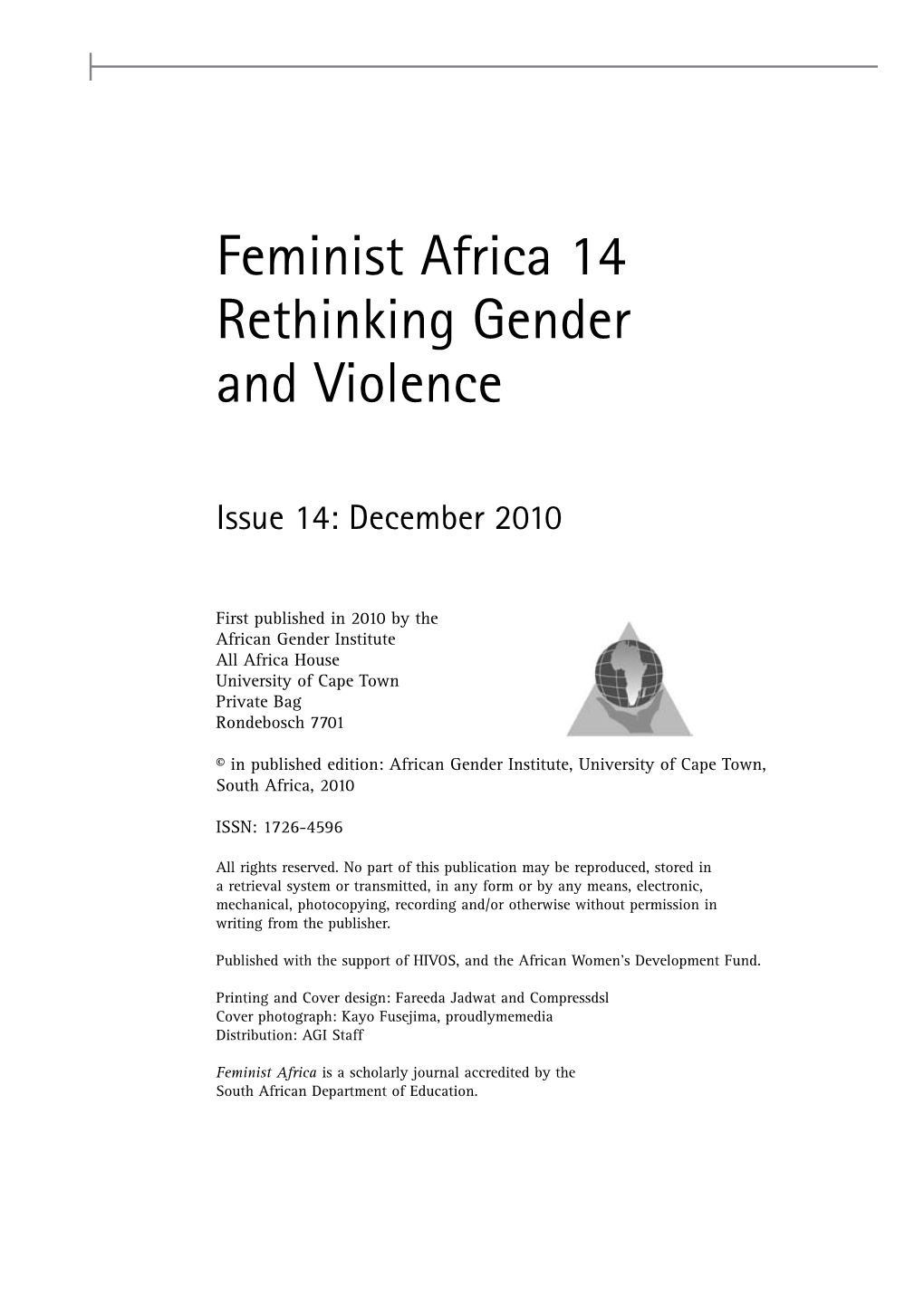 Feminist Africa 14 Rethinking Gender and Violence