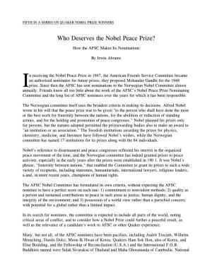 Who Deserves the Nobel Peace Prize?