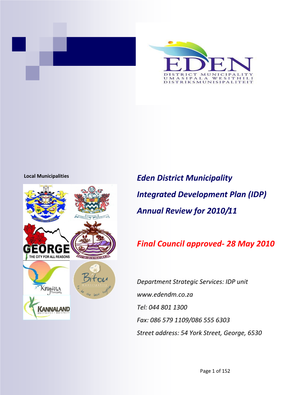 Eden District Municipality Integrated Development Plan (IDP) Annual