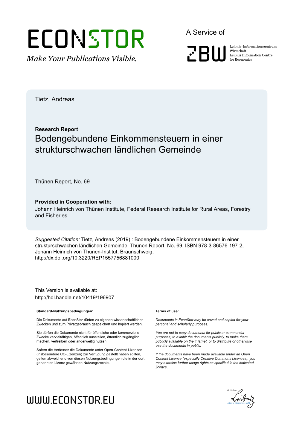 Bodengebundene Einkommensteuern in Einer Strukturschwachen Ländlichen Gemeinde