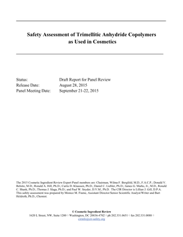 Safety Assessment of Trimellitic Anhydride Copolymers As Used in Cosmetics