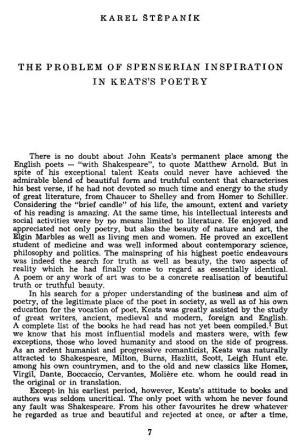 The Problem of Spenserian Inspiration in Keats's Poetry