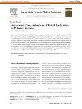 Asymmetric Dimethylarginine: Clinical Applications in Pediatric Medicine